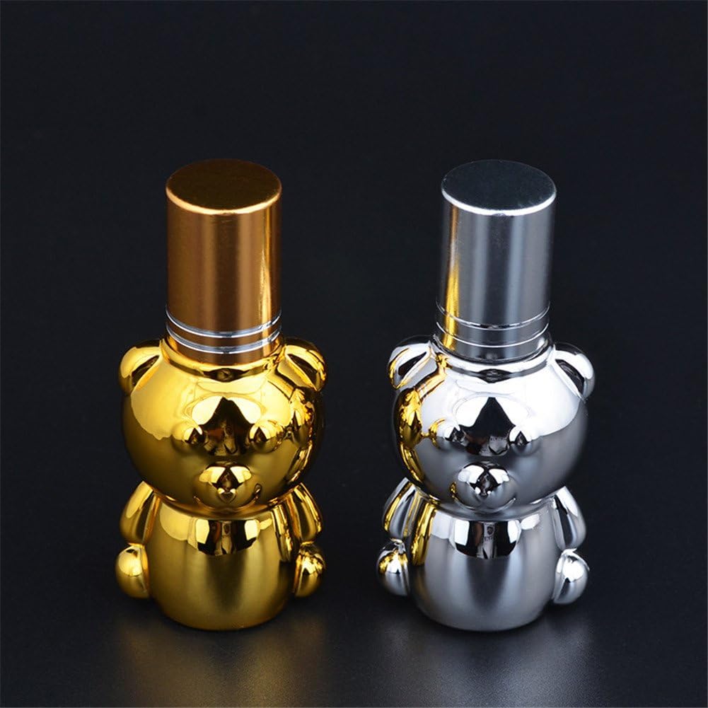 URMOMENT 2Pcs Cute Bear Spray Perfume Glass Roller Bottles for Essential Oils Empty Aromathe Refillable Perfume Bottle 8ml