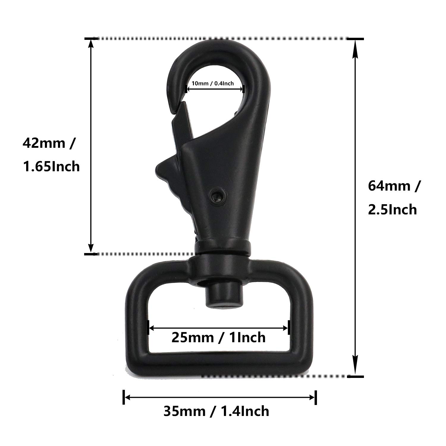 BIKICOCO 1'' Swivel Trigger Tilt & Bump Thumb Knob Bolt Snap Hook Lobster Clasp For Dog Leash Collar & Webbing - Gunmetal, Pack Of 10