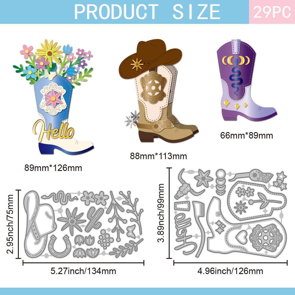 GLOBLELAND Flower Boots Cutting Dies for DIY Scrapbooking Metal Cowboy Hat Flower Boots Cut Dies Snake Cactus Floral Boots Die Cuts for Card Making Craft Decor - Image 2