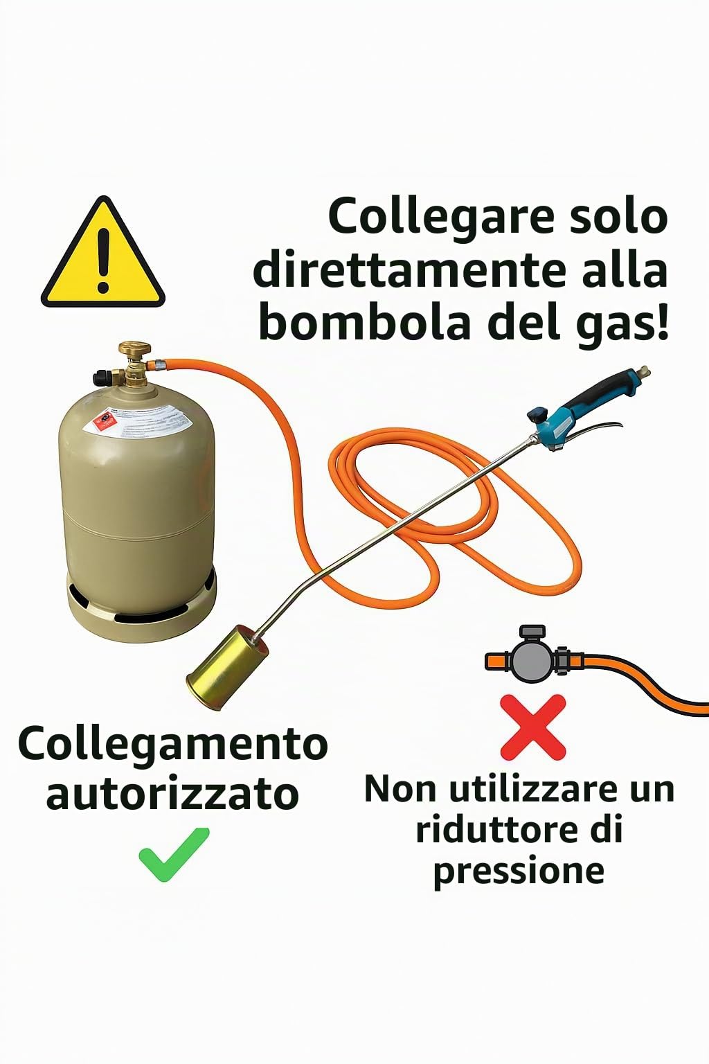 Z.M.C Bruciatore di erbacce 1850°C, Ø60mm, bruciatore ad alte prestazioni, 69kW, lunghezza tubo 90cm, tubo flessibile 5m, impugnatura ergonomica, diserbante per giardino, tetto, legno e officina con