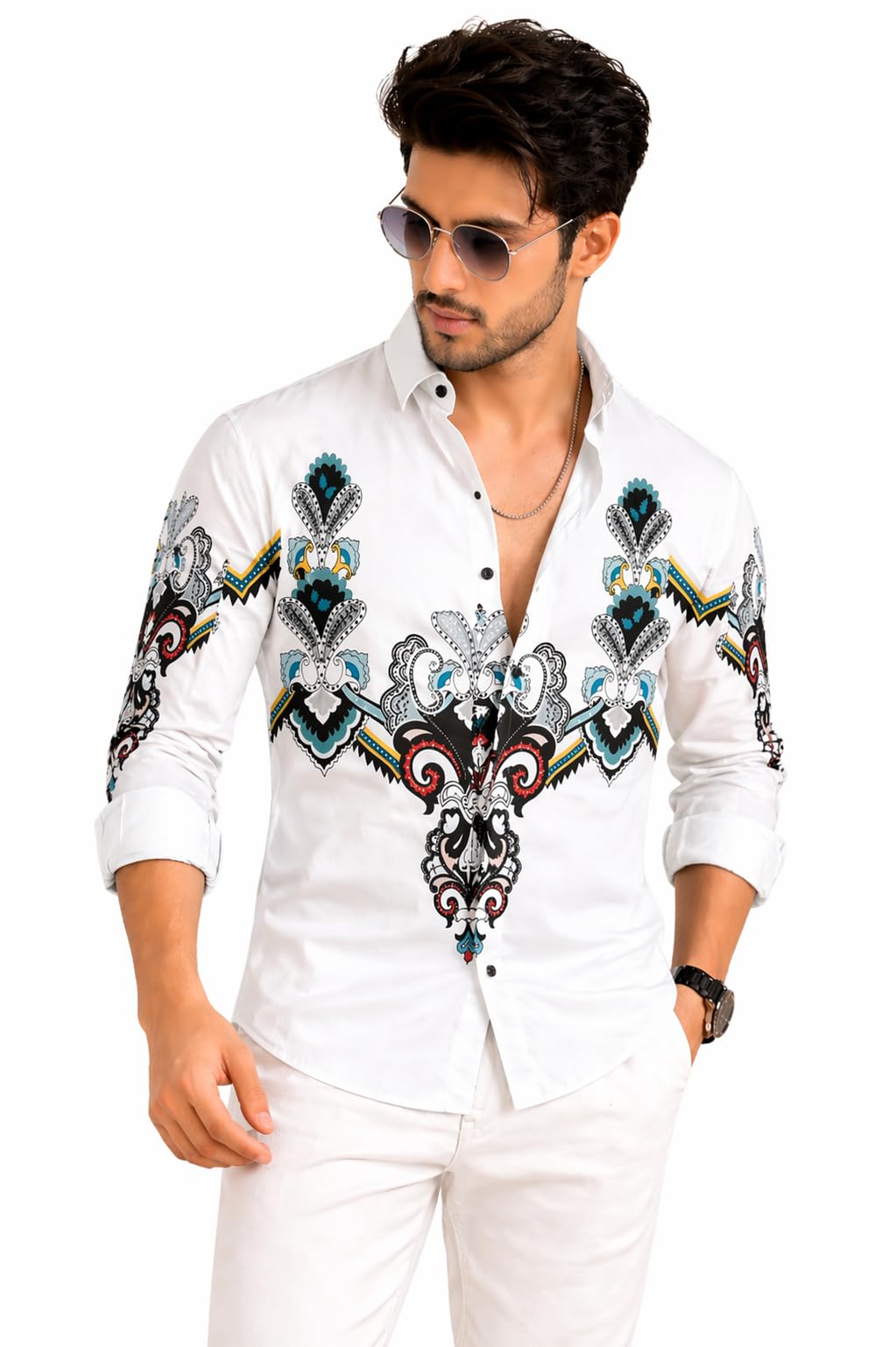 le pery Men's White Casual Shirt with Multicolour Baroque Floral Print, Full Sleeves, Slim Fit-picture-47