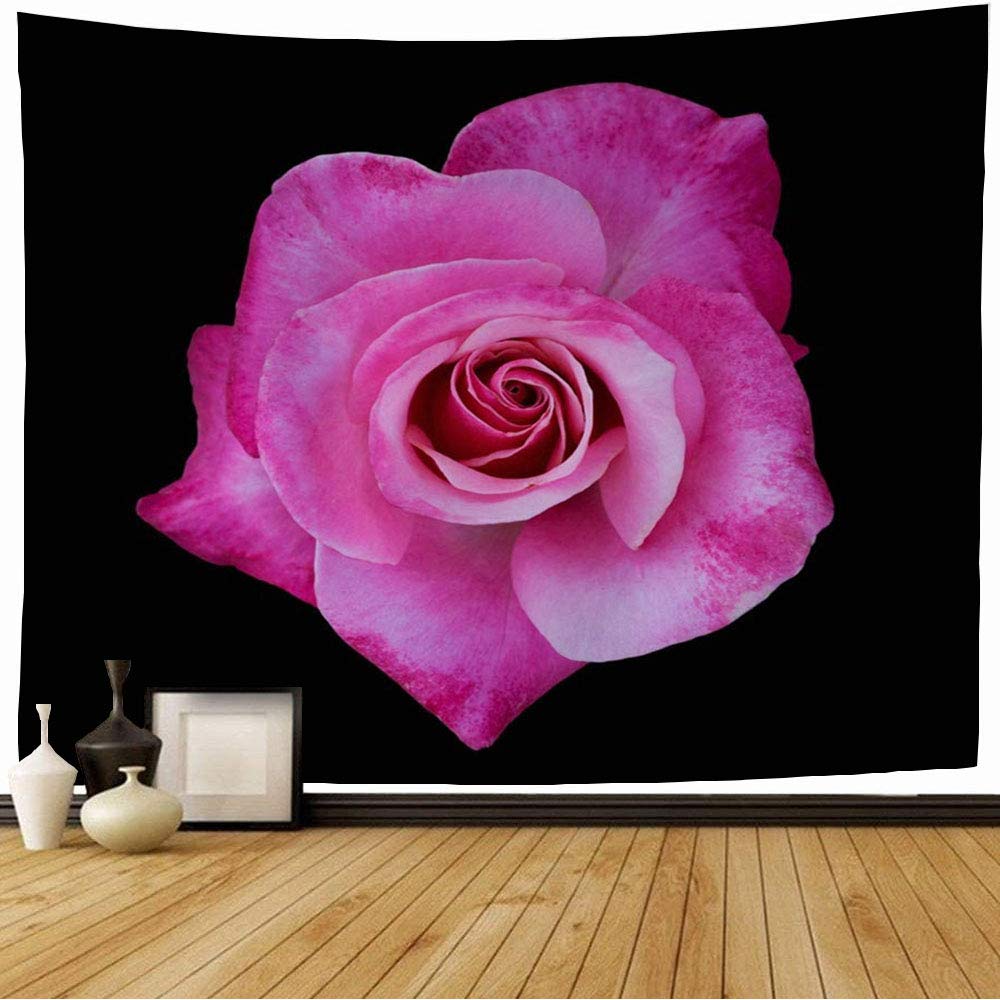 Starochi Tapestry Wall Hanging Colorful Black Dark Pink Roses Nature Green Texture Bouquet Flora Day Anniversary Aroma Beautiful Tapestry Decor Living Room Bedroom for Home 80x60 Inch