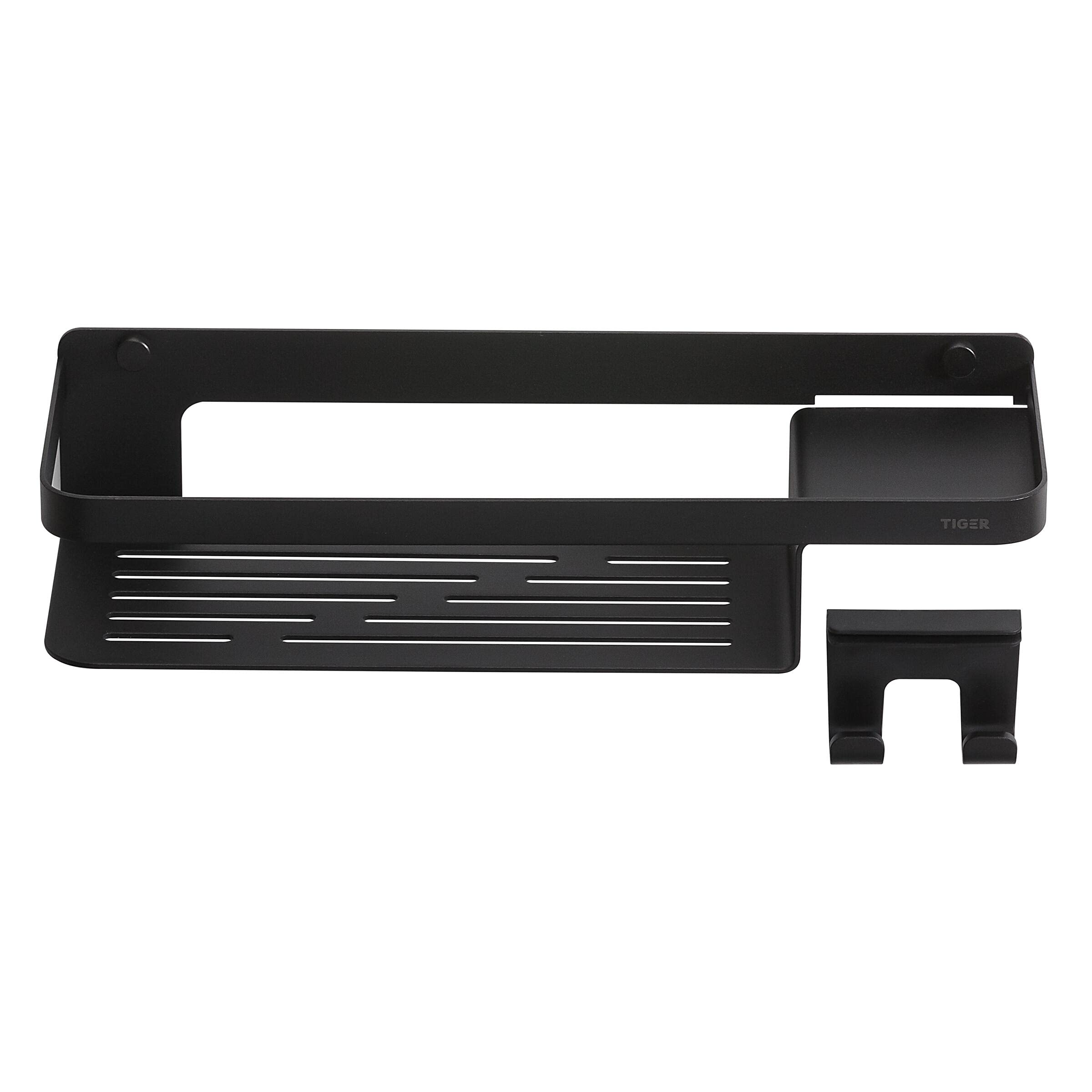 Tiger Caddy Duschkorb mit Haken, Duschablage aus Edelstahl mit integriertem Haken für Handtuch, Schwamm, Rasierer oder Duschabzieher, Farbe: Schwarz BxHxT: 32 x 7,2 x 10,6 cm