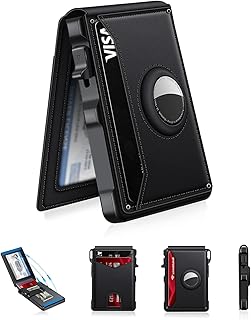 LOVACA Airtag Wallet for Men, RFID Blocking Smart Bifold Wallet with Pop-Up Aluminum Card Holder, ID Window, Holds 12+ Cards, Minimalist Slim Wallet Gift for Men, No Airtag Included (Black)