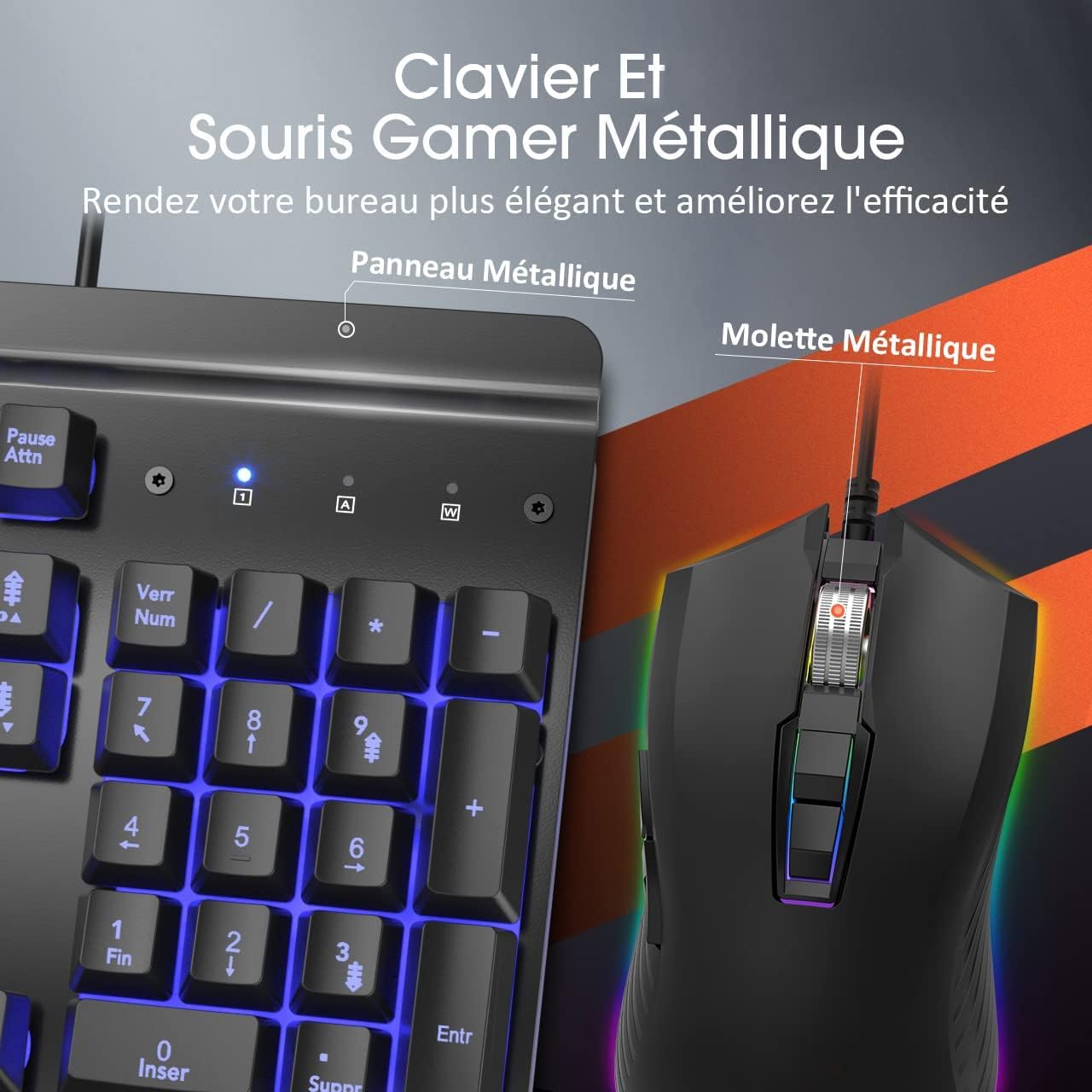 ANSTA Gaming Keyboard and Mouse Combo, Metal Surface, Rainbow Backlight, Programmable Macro, 19 Anti-Ghosting image 2