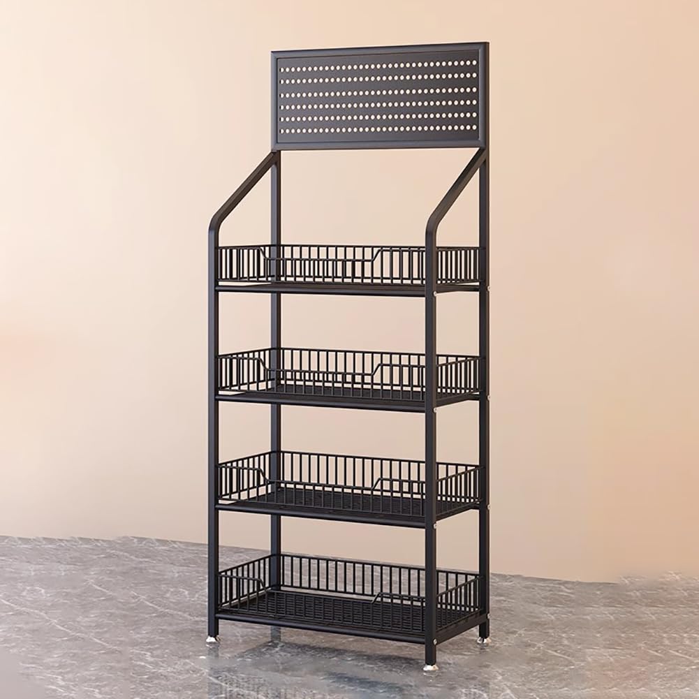 Carrito de metal con ruedas 15 Hoo 4 5 niveles ack Display Stand Market Soporte de ventas Chip Estante portátil Diseño Blanco Negro Tamaño: 60 x 27 x 140 cm