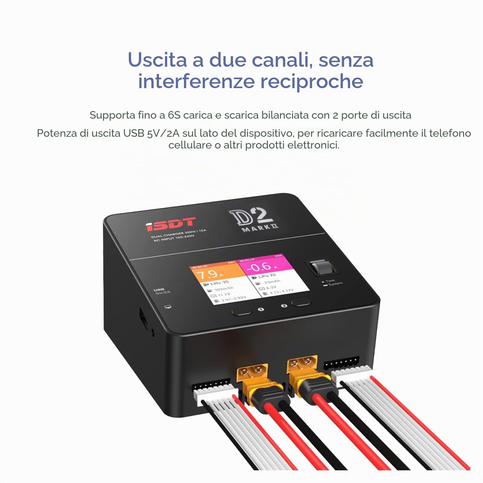 ISDT D2 Mark 2 - Caricatore intelligente per batterie LiHv/LiPo/Life/Lilon (1-6S) NiMH/CD(1-16S) Pb(1-12S)
