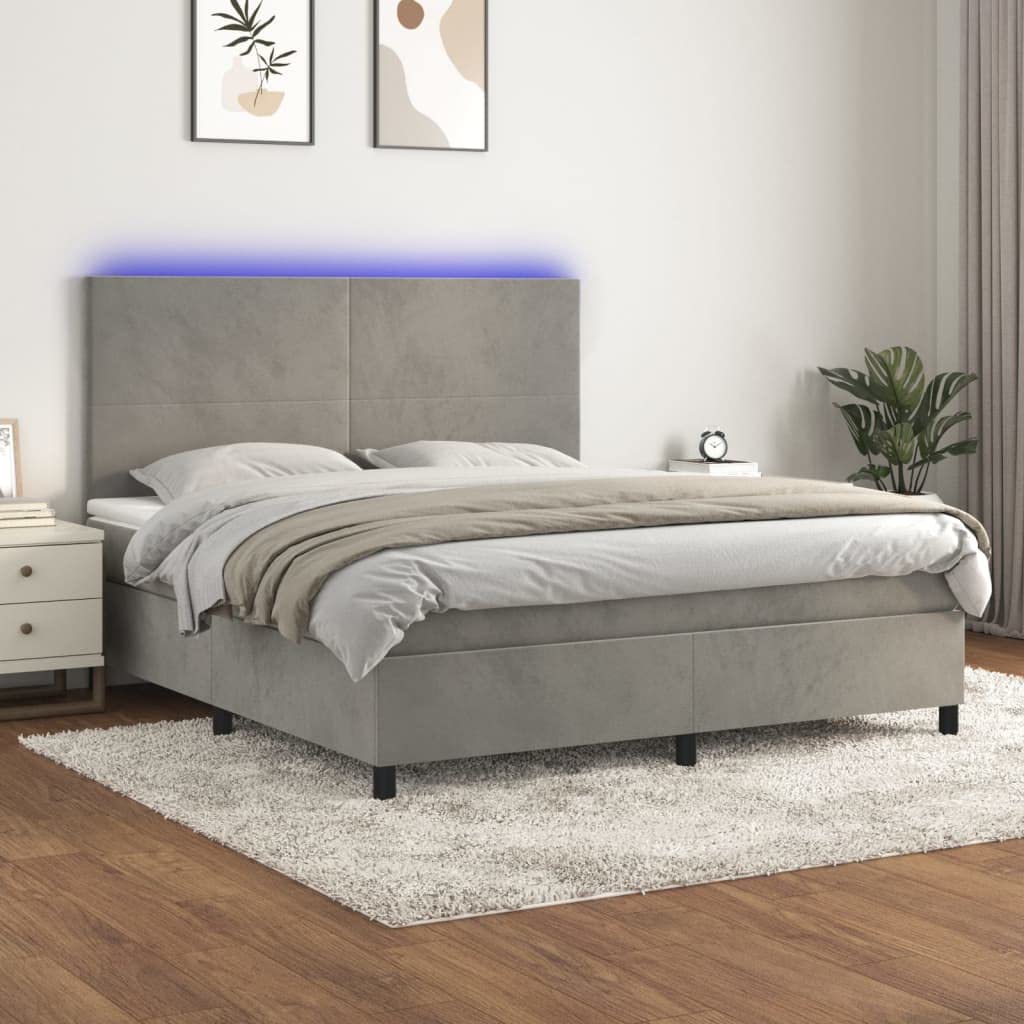 Mobile per camera da letto, telaio senza tempo, letto a molle, con materasso e LED, grigio chiaro, 160 x 200 cm, velluto per una stabilità durevole e semplice