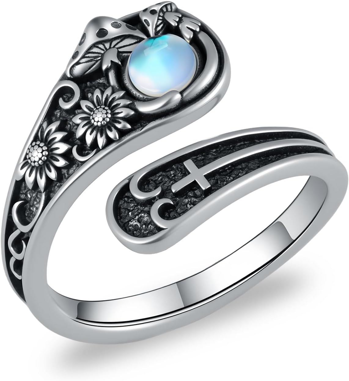 Moonstone Mushroom Spoon Ring 925 Sterling Silver Adjustable Thumb Ring Mushroom Jewelry Gifts for Women