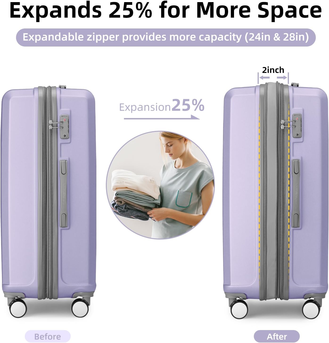 LARVENDER Luggage Sets 6 Piece, Expandable Luggage Hardshell Suitcases Set with Spinner Wheels, Lightweight Travel Luggage Sets Clearance with Cosmetic Cases, Lavender(12/14/18/20/24/28)"