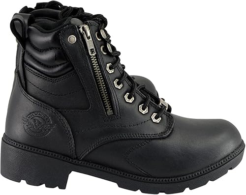 Miniatura 7 de Milwaukee Leather MBL9320 - Botas de moto negras con cordones y cremallera lateral para mujer, talla 6.5