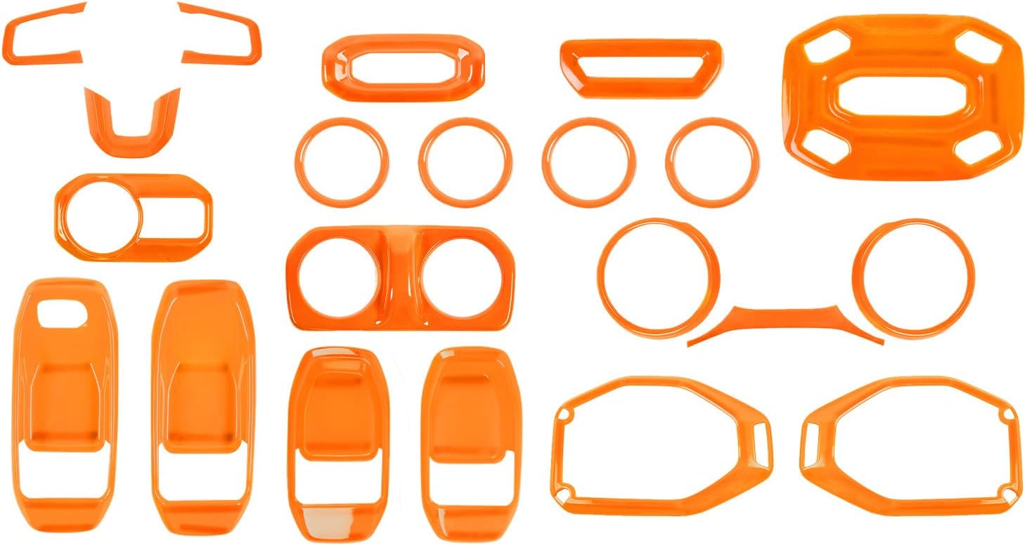 for Wrangler JL Interior Trim Kit Orange Dashboard for Jeep Wrangler JL JLU Gladiator JT 2018-2023 Orange Interior Accessories 21pcs