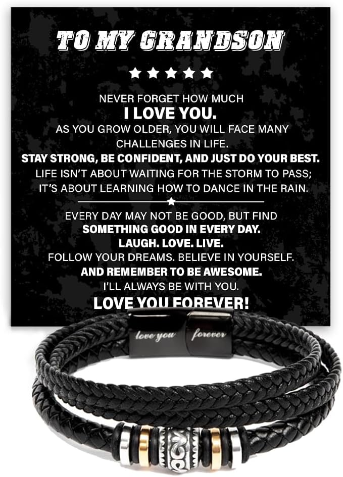 To My Grandson Love You Forever Bracelet From Mom & Dad With Heartfelt Message & Elegant Box, Gift For Son From Mother Father On Graduation, Birthday, Wedding, Christmas & More #1