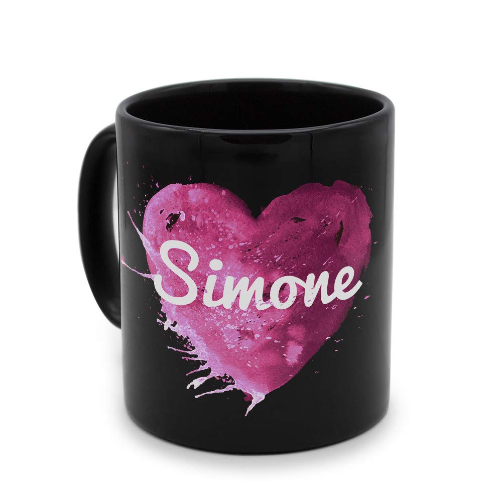 Printplanet Tasse Mit Namen Katja – Schwarzer Kaffeebecher, Motiv Painted Heart, Personalisiert