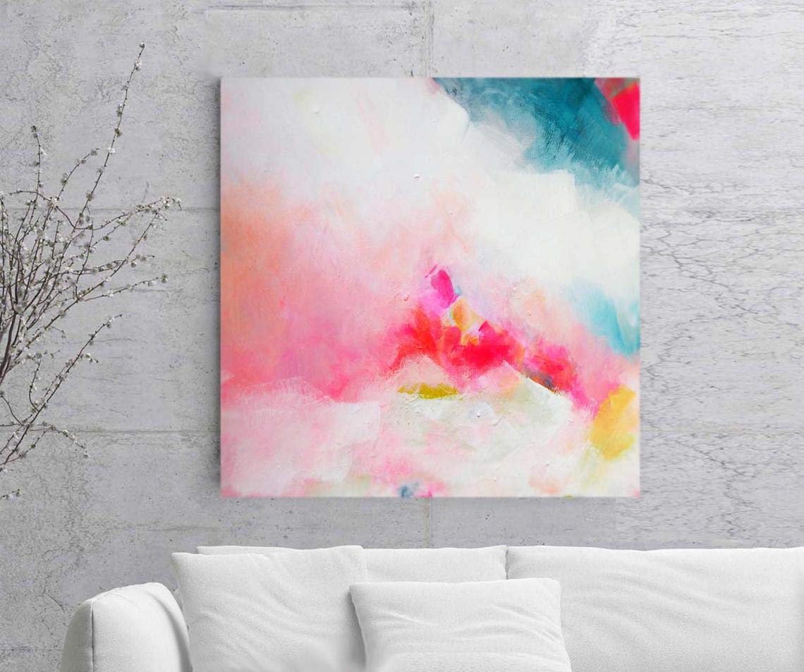 Soft Pink Art Print, Abstract Painting, Modern Home and Office Decor, Light Blue Interior Design, Abstract Wall Art
