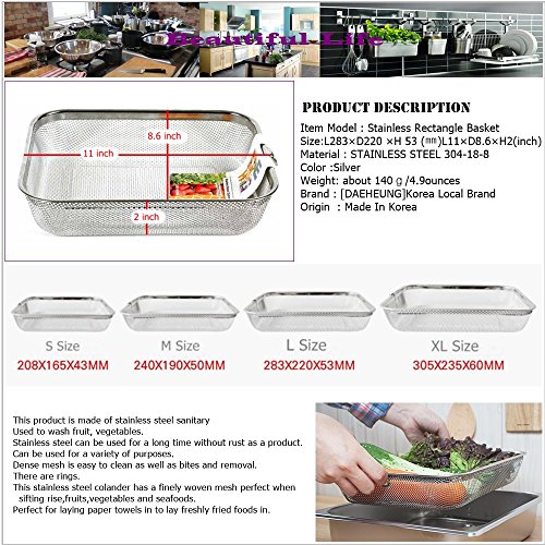 Rectangle Strainer Stainless Steel Mesh L11×D8.6×H2(Inch) Sink Basket Vegetable Fruit Colander Strainer Kitchen Tools 1Pcs #TOP5