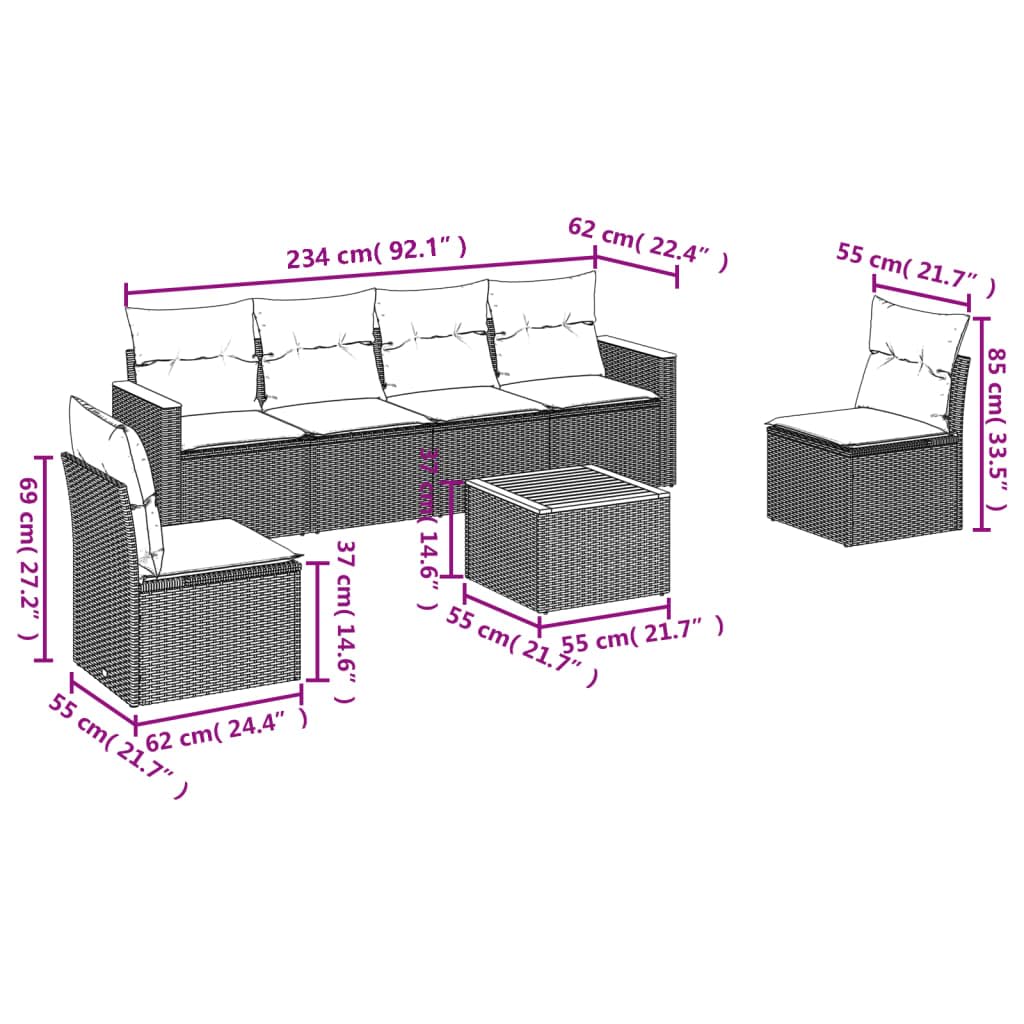 Makastle Salon de Jardin Modulaire 7 pcs Gris Résine Tressée