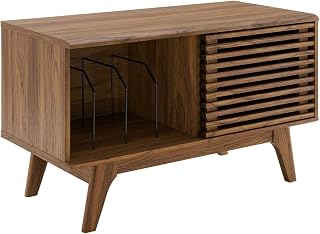 Modway Render Mid-Century Modern Vinyl Record Storage Stand Cabinet, Walnut 37" Display for Records & Media