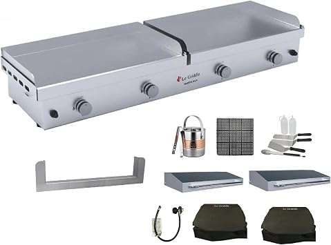 Le Griddle | 60 Inch Built-In Gas Griddle With 4 Burner | Package 3 Propane Gas Set With 2 Burner Lid, Frame Kit, Starter Kit-Tools & Cover