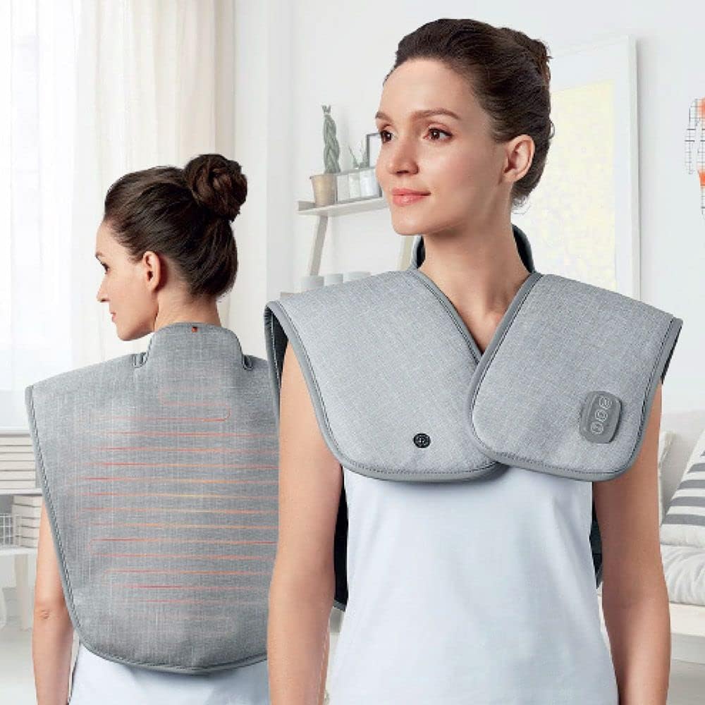 Sharper Image Heated Vibrating Massager for Neck Shoulder & Back - Heating Pad for Pain & Stress Relief, Adjustable Heat Levels, 5 Massage Modes, Muscle Soreness Recovery, Comfort & Relaxation Gift