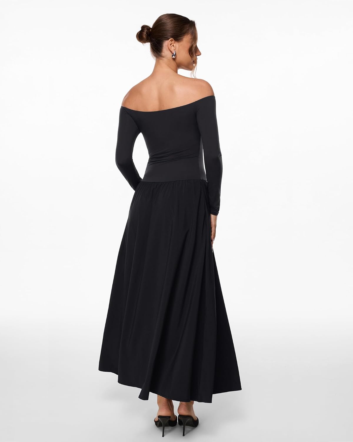 INLYRIC Women's Off The Shoulder Long Sleeve Maxi Dresses Elegant Formal Wedding Guest Cocktail Long Dresses - Image 5