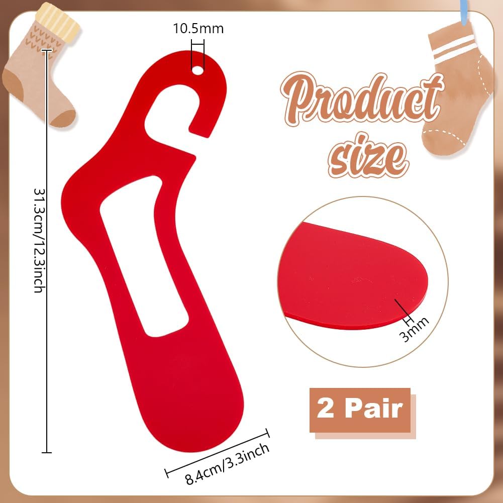 PH PandaHall 2 Pairs Acrylic Sock Blockers, Red Sock Crochet Ruler Socks Knitting Kit Stretcher Blocker for DIY Knitting Crochet Shaping Drying Displaying Knitted Socks, 12.3x3.3inch