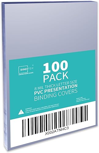 Vista 60 de Binditek Paquete de 200 cubiertas transparentes de PVC de 8 mil, 8.5 x 11 pulgadas, tamaño carta, esquinas cuadradas, sin perforar, suministros
