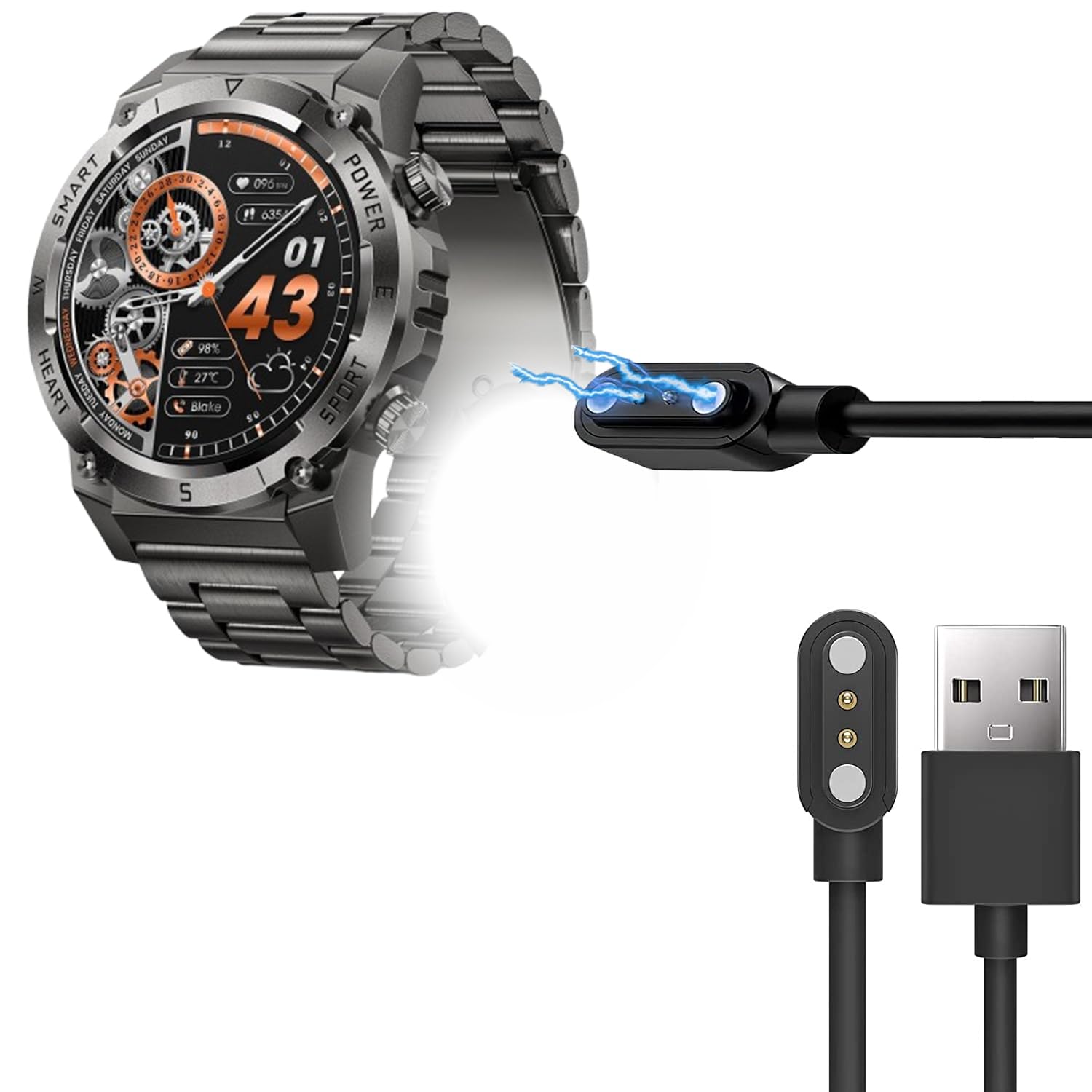 Blueshaweu Cavo di ricarica compatibile con NAIXUES 2025 Smartwatch 1.46 G55, cavo caricatore caricatore per smartwatch NAIXUES G55 (nero