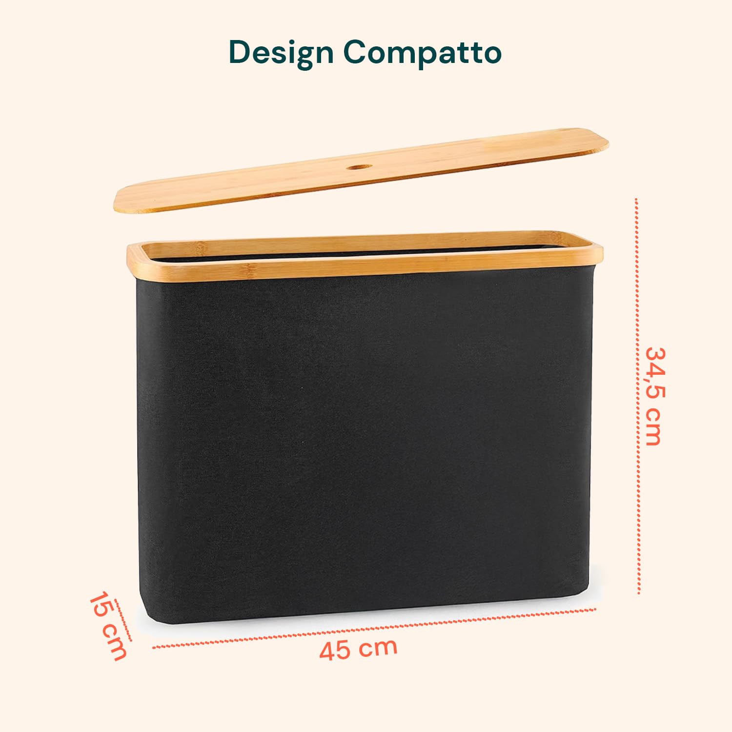 Wintem - Porta Carta Igienica in Tessuto Nero con Coperchio in Bambù Naturale, Design Elegante e Compatto per Accessori Bagno, Facile da Spostare e da Pulire, Capienza fino a 12 Rotoli