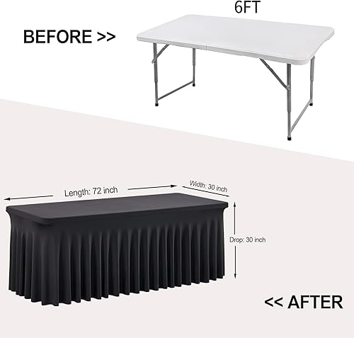 Miniatura 7 de gogoparti Mantel de elastano azul marino de 6 pies, paquete de 2 manteles para mesas rectangulares de 6 pies, faldas de mesa ajustables elásticas