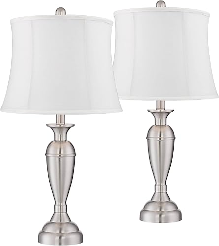 Regency Hill Blair - Juego de 2 lámparas de mesa tradicionales de 25 pulgadas de alto, níquel cepillado, metal plateado y plateado, pantalla de
