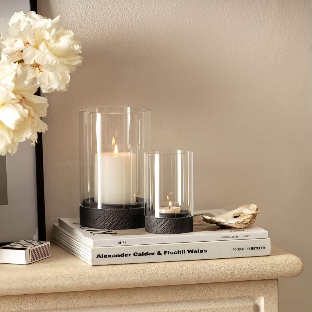 Villeroy & Boch - Manufacture Rock Home Hurricane lamp Size M, 12 x 12 x 19.5 cm, Black