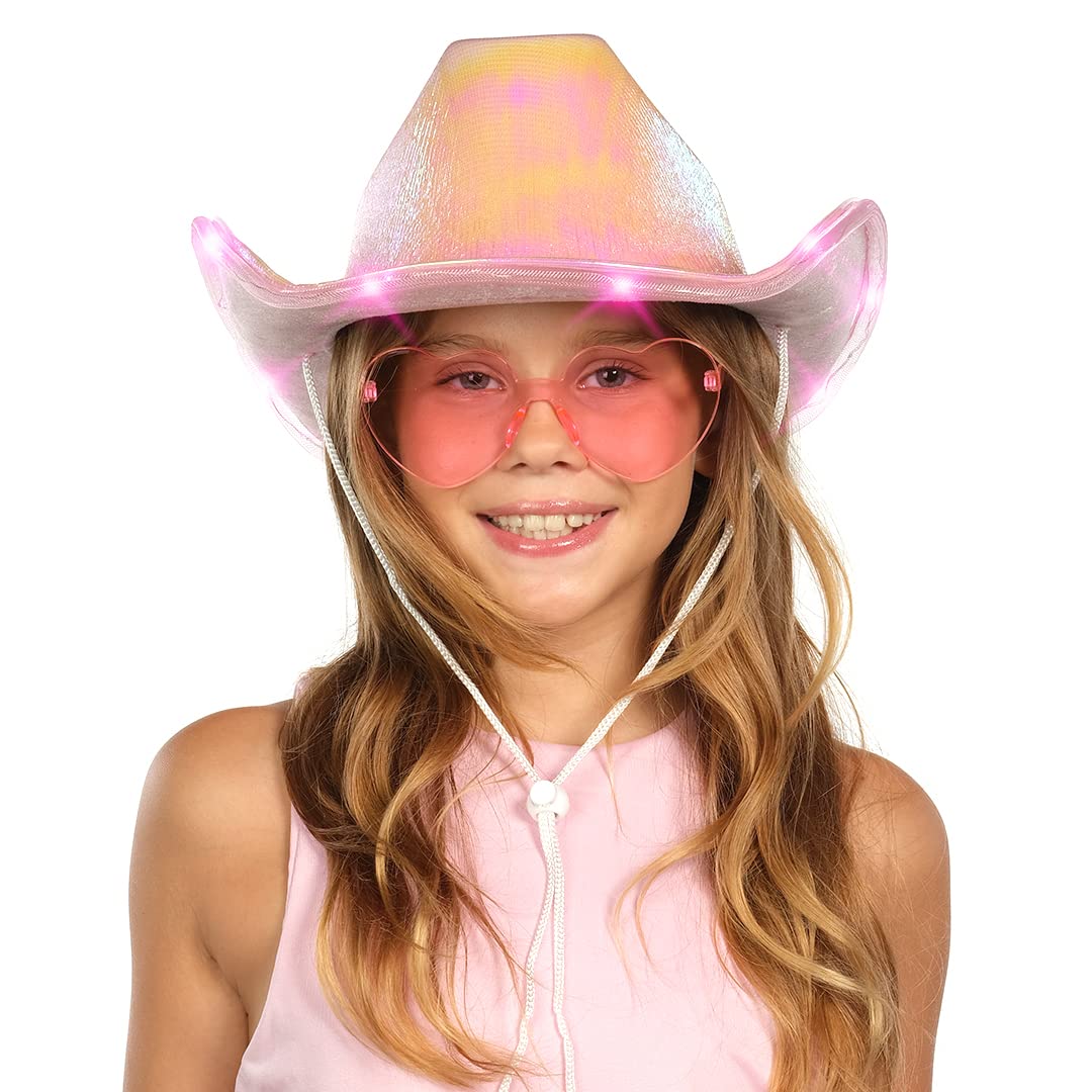 1119 Pink Cowgirl Hat For Women,light Up Cowboy Halloween Pink Light Up LED Cowboy Hat | Bachelorette Party, Festival  main image 4