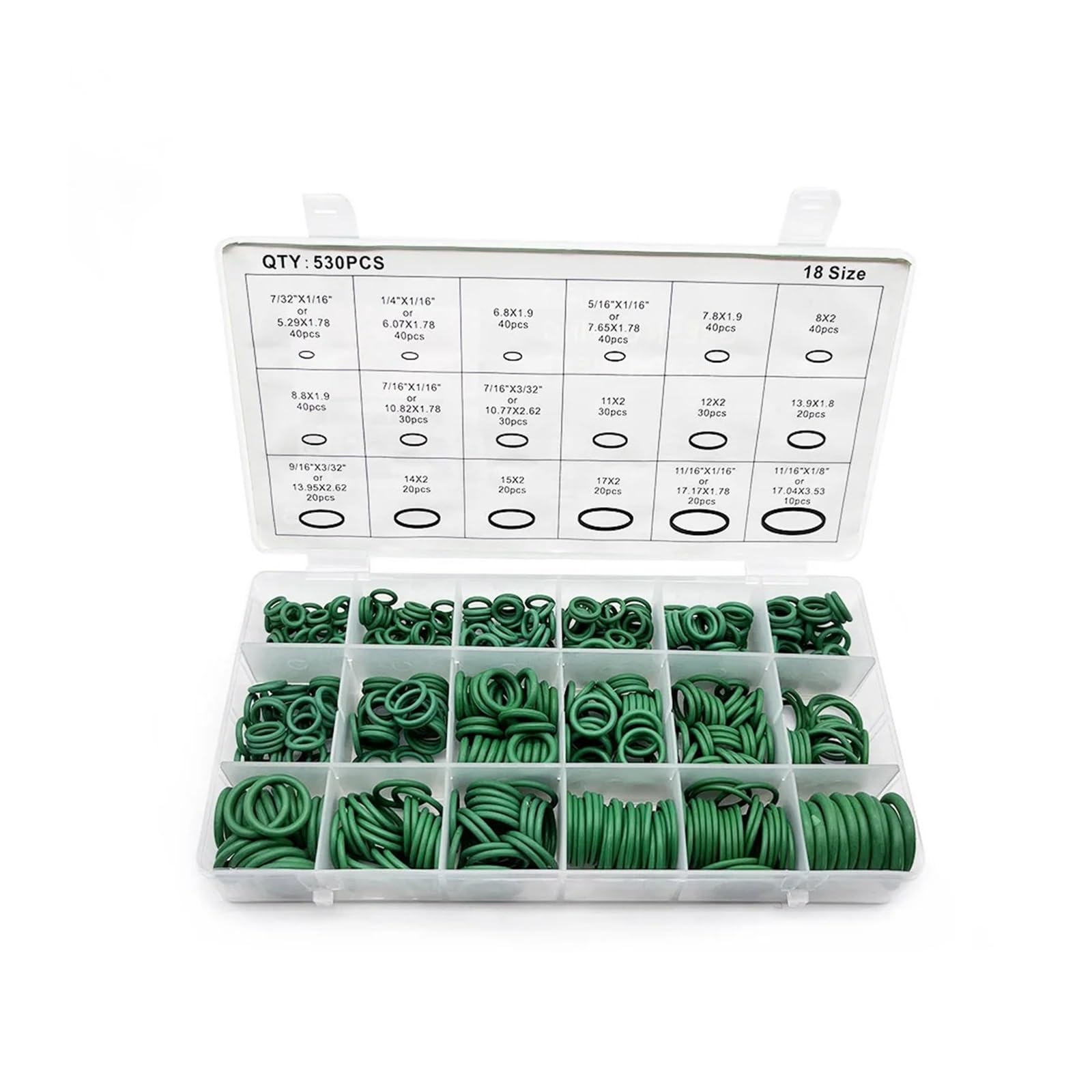 Kit surtido de juntas tóricas, juego de juntas tóricas de caucho de nitrilo de alta presión, Kit de sellado NBR for juntas tóricas de reparación de grifos de plomería(530pcs green)
