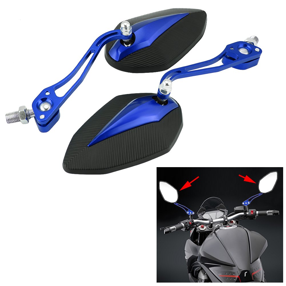 KIMISS Rétroviseur moto universel Rétroviseur latéral pour scooter 8mm 10mm (Bleu)