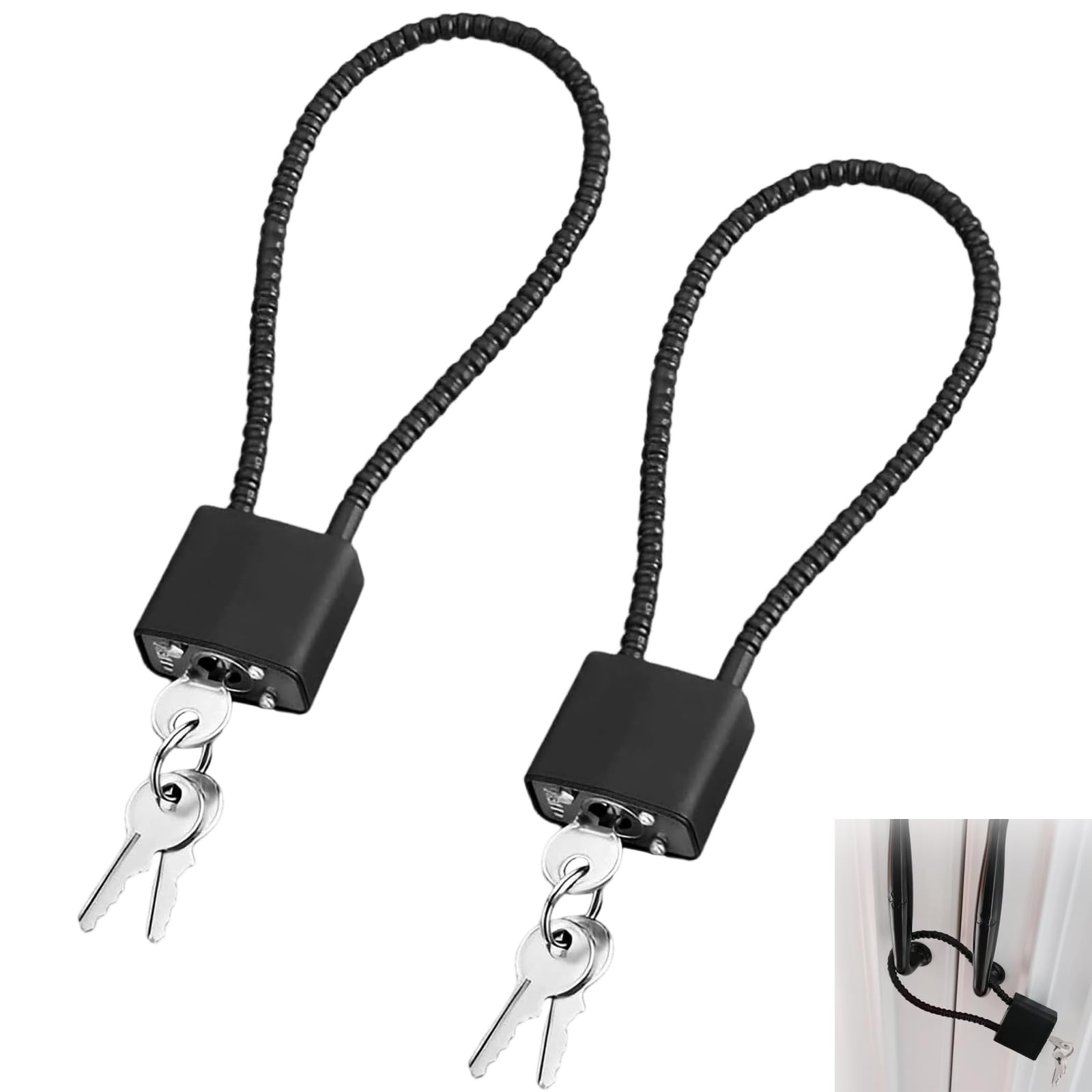 2 Pcs Padlocks with Keys, Cable Lock, Robust Padlock with Long Shackle, Heavy Duty Steel Rope Padlock with Key, Bin/Locker Flexible Padlock, Used for Cupboard/Suitcas/Locker/Door/Bicycle