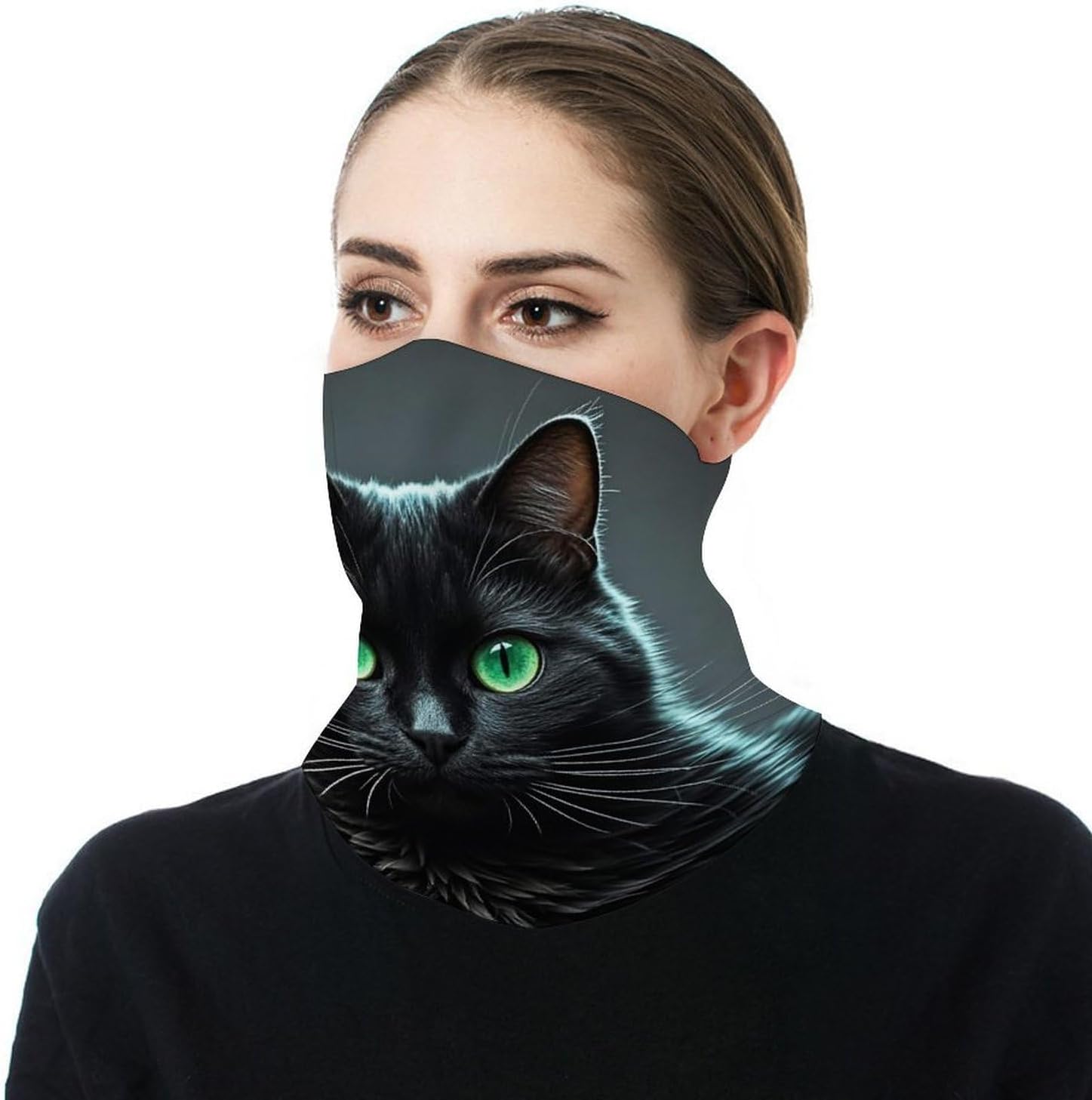 Black Cat Green Eyes Neck Gaiter for Men Women Cooling Wrap Headwear Winter Head Wrap Scarf Beautiful Headband Personality Balaclava Sport Magic Scarf Windproof Hair Bandana