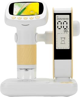 Fabater Microscopio de Mano para Niños Pantalla IPS con Luz LED Ajustable Material ABS Liviano en Color Amarillo para Exploración en Interiores y Exteriores