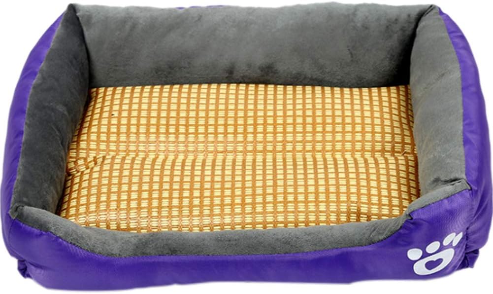 Tangpan Pet Dog Rectangle Cooling Bed with Paw Embroidery for Summer (Blue,L)