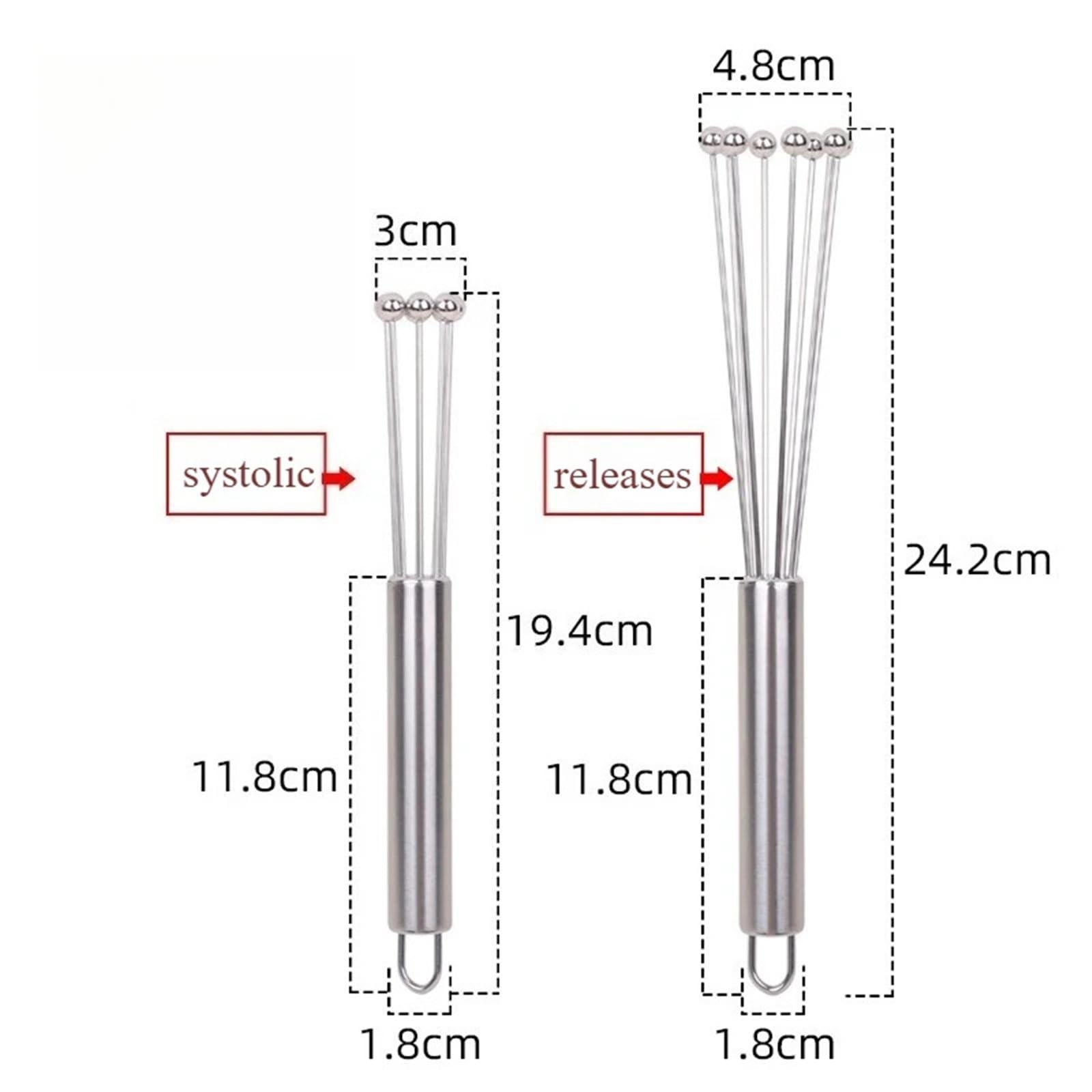 2 Stück manueller Schneebesen, kugelförmig aus Edelstahl, Backmixer, handgehaltener Küchen-Eierschläger, Koch- und Backzubehör für Vermischen(19.4 * 3cm)