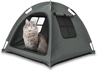 Nockovi Open Design Cat Tent: Cozy Breathable Pet Bed for Cats & Puppies, Mesh Monitoring House, Portable Indoor Outdoor Grey