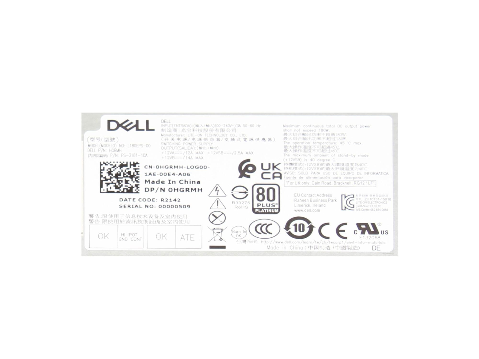 Dell 81VD0 Original Fuente de alimentación del Servidor 180 vatios | para Vostro 3250 SFF