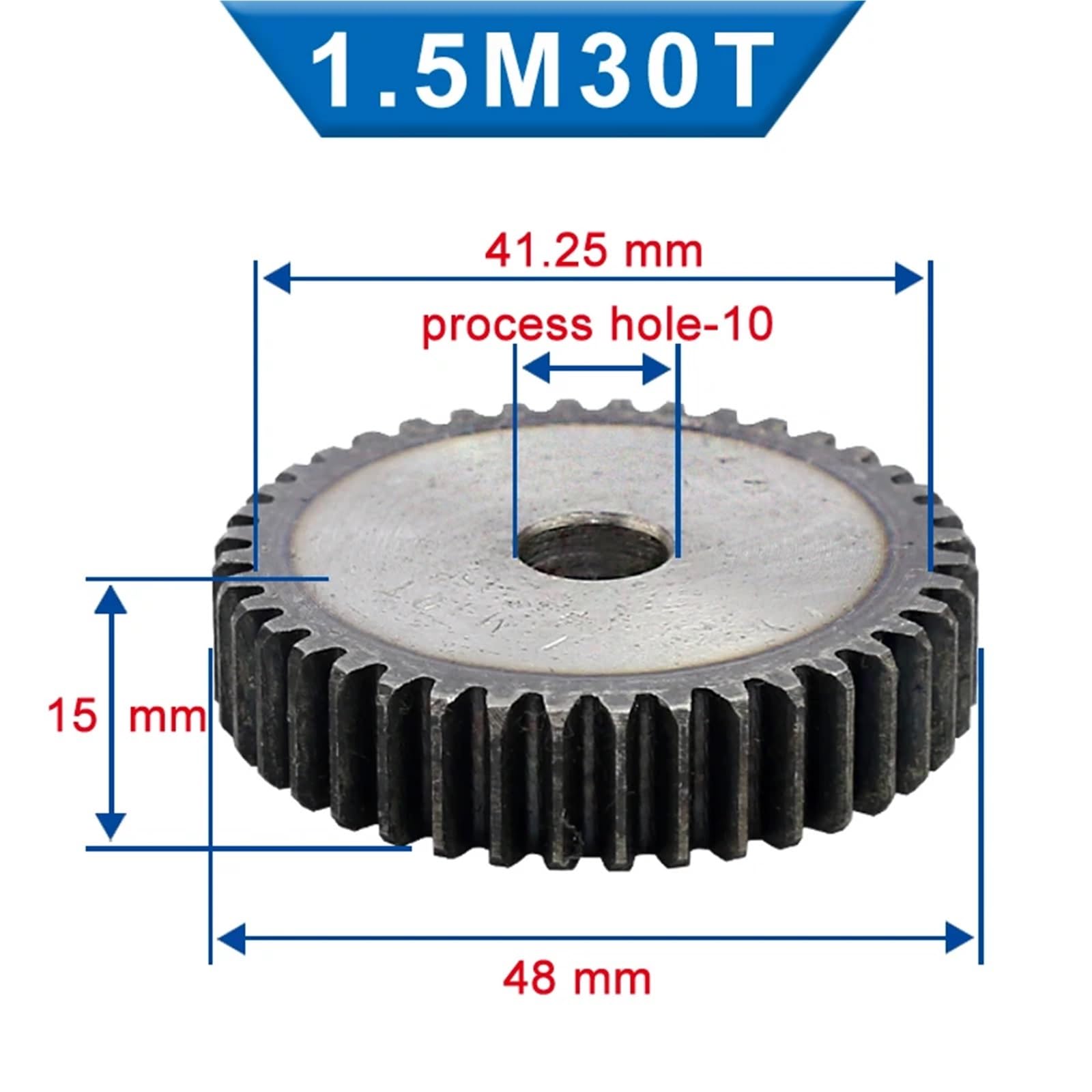 Ingranaggio elicoidale da 1,5 m, 28/29/30/31, foro da 10 mm, ingranaggio, acciaio a basso tenore di carbonio, ingranaggio piatto, altezza totale 15 mm, 1 pezzo (28 Teeth)