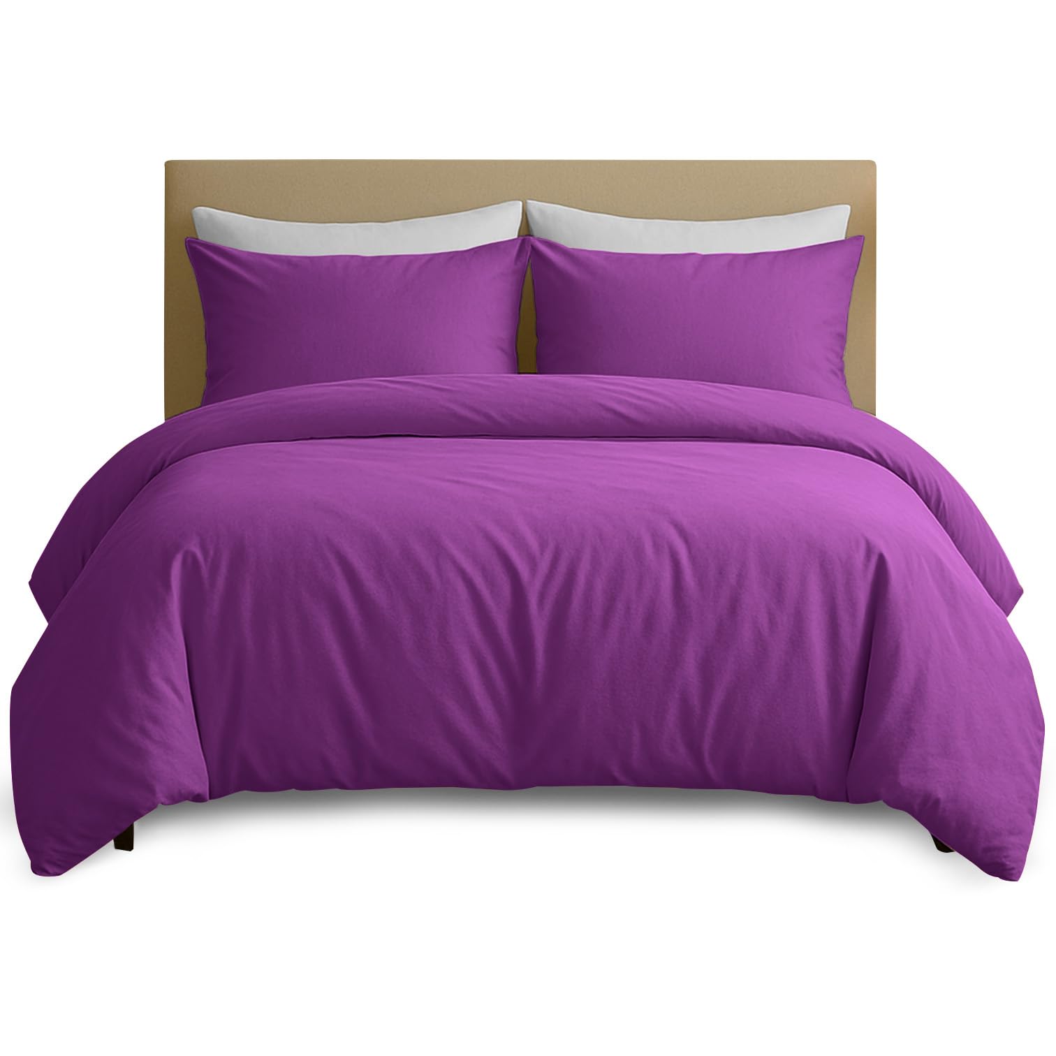 Hafaa Purple King Size Duvet Cover Sets - Brushed Microfiber Duvet Cover With 2 Pillowcases - Kingsize Quilt Cover Set