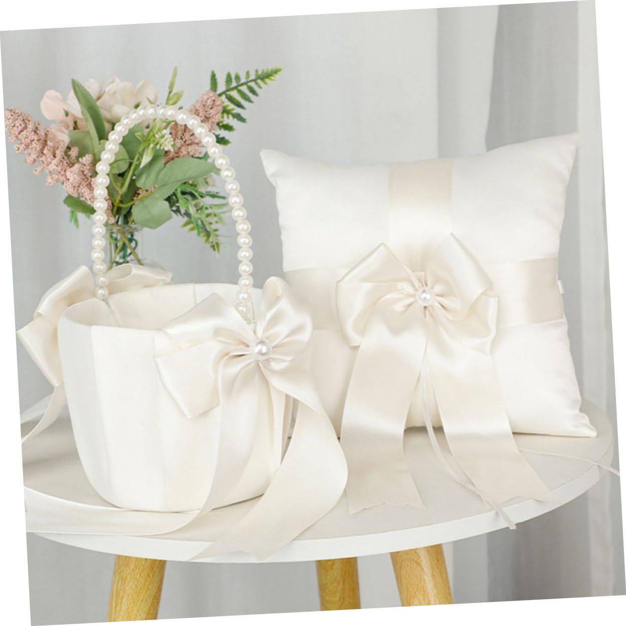 Ciieeo Wedding Ring Pillow Bowknot Cushion Satin Decorative Ceremony Ring Bearer Pillow for Bridal Wedding Party Proposal Holder