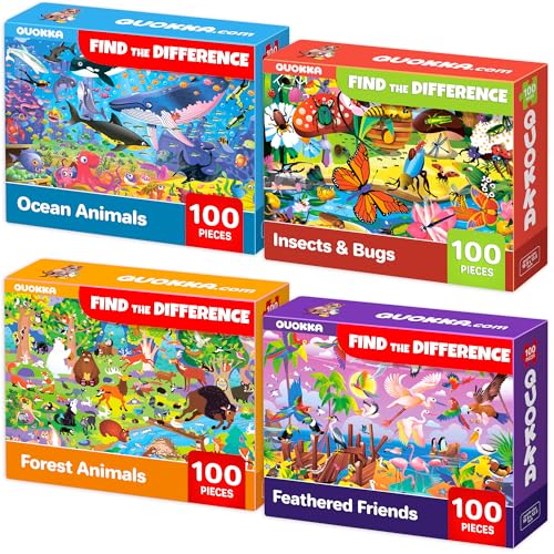 QUOKKA 100 Piece Jigsaw Puzzles For Children - 4 Floor Puzzles For 4 5 Year Olds - Toys for Learning Ocean & Forest Animals for 5-8 Year Olds - Jigsaws Game Gift for Kids Age 6+