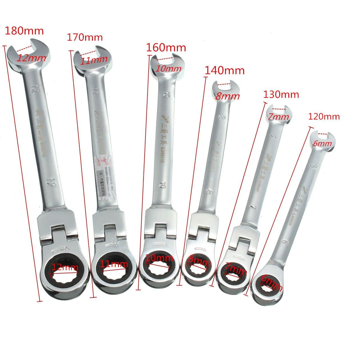 Elecbee 7-Piece Ratchet Spanner Set 6mm-12mm, Flexible Pivoting Head - Image 2