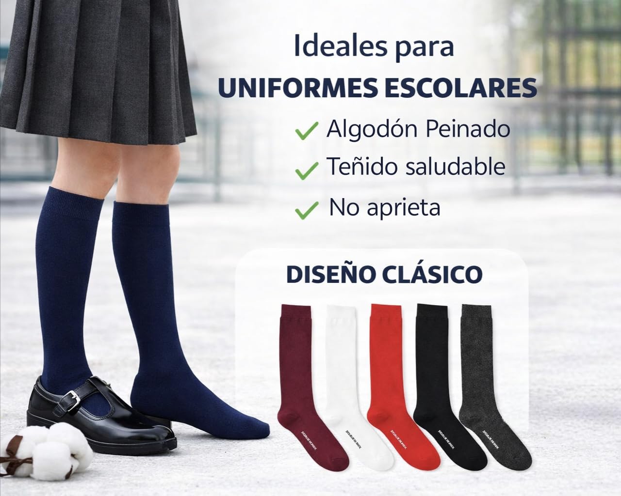 CYS Calcetines 6 Pares De Colegio Escolares Medias Largos Altos Algodón Hasta rodillas Lisos Para Niñas Niños Infantiles Uniformes Unisex — view 2