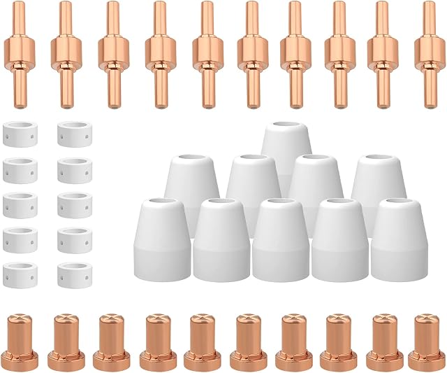 Reboot Plasma Cutting Torch PT31 Consumables Kits 40 PCS Red Copper Extended Long Tip Electrode Nozzles for Cut 40/Cut 50 PT31 LG40 40A Cutting Torch (Touch ARC Cutter Consumables)