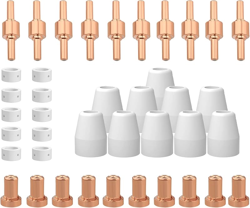 Plasma Cutter Consumables fits CUT40 CUT50 with Plasma Cutter Torch PT31 LG40 for RBC-4000/4500/5000D 40 PCS Nozzle Electrode Extended Long Tip Shroud Shield Cup